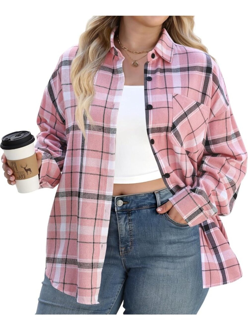 Plus Size Women's Buffalo Plaid Flannel Button Down Shirt - Cozy Casual Blouse
